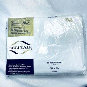 Vintage BELLEAIR Wonder Blend Double Fitted Sheet 54x76 Fresh Wrinkle Free White